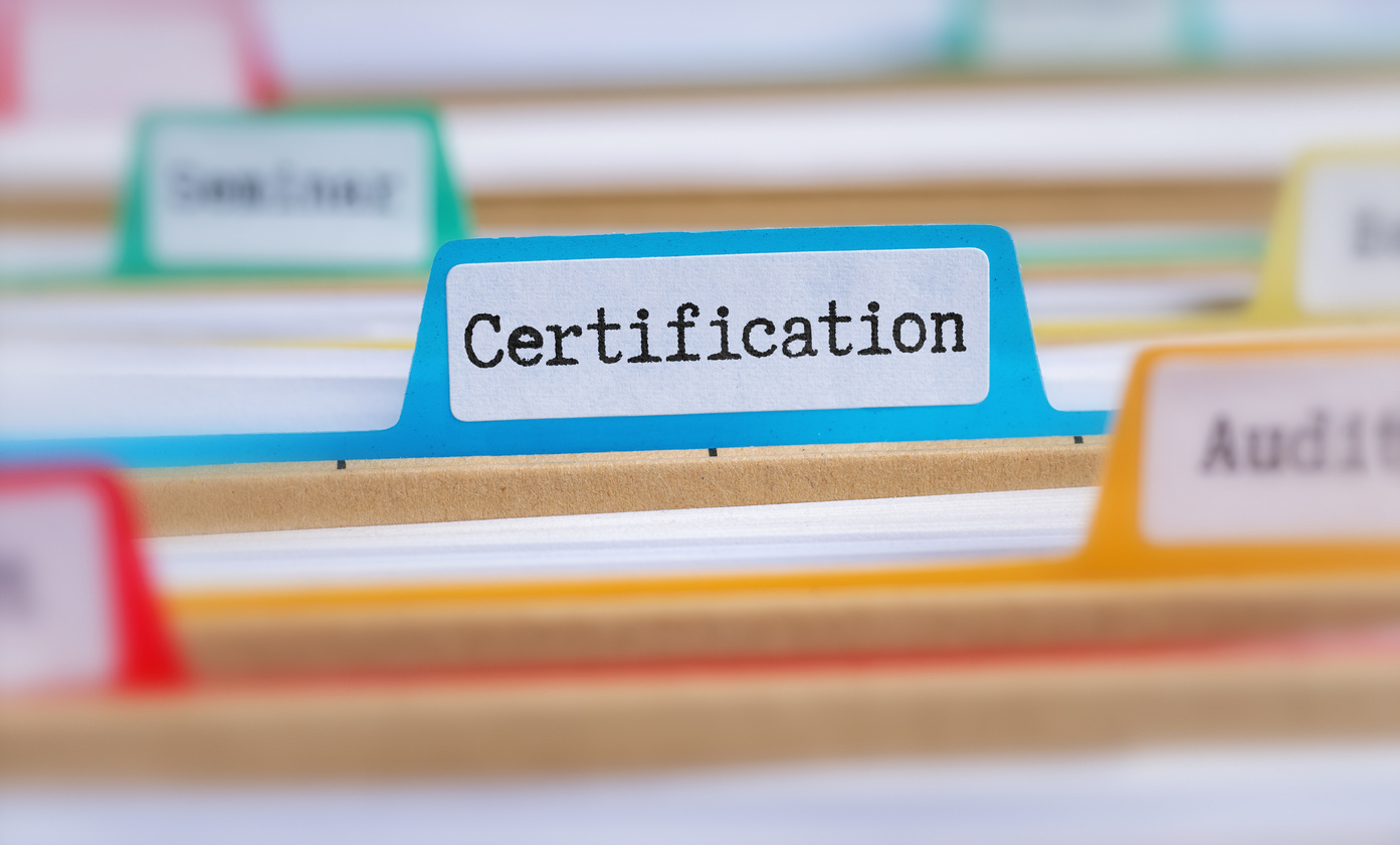 File Folders with a Tab Labeled Certification
